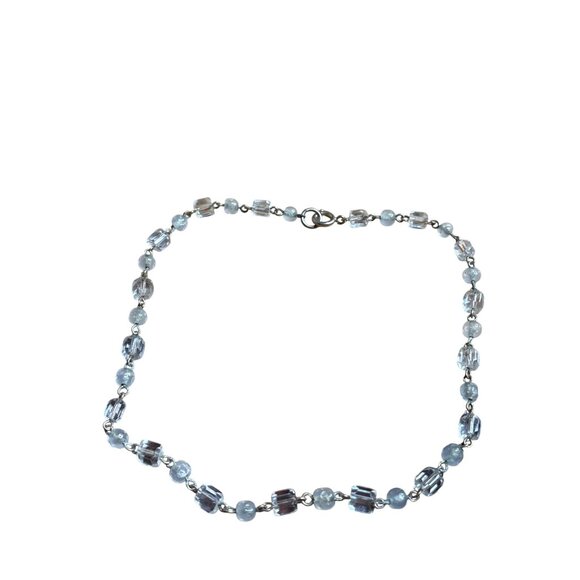 Vintage Clear Glass Beaded Necklace With Goldtone Chain Spring Ring Clasp 15 in - Picture 4 of 5